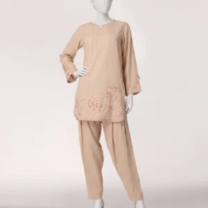 beige embroidered jacquard co-ord set