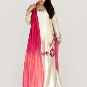 Sheesha Silk Embroidered Three-Piece Suit With Two-Tone Pearl Dupatta