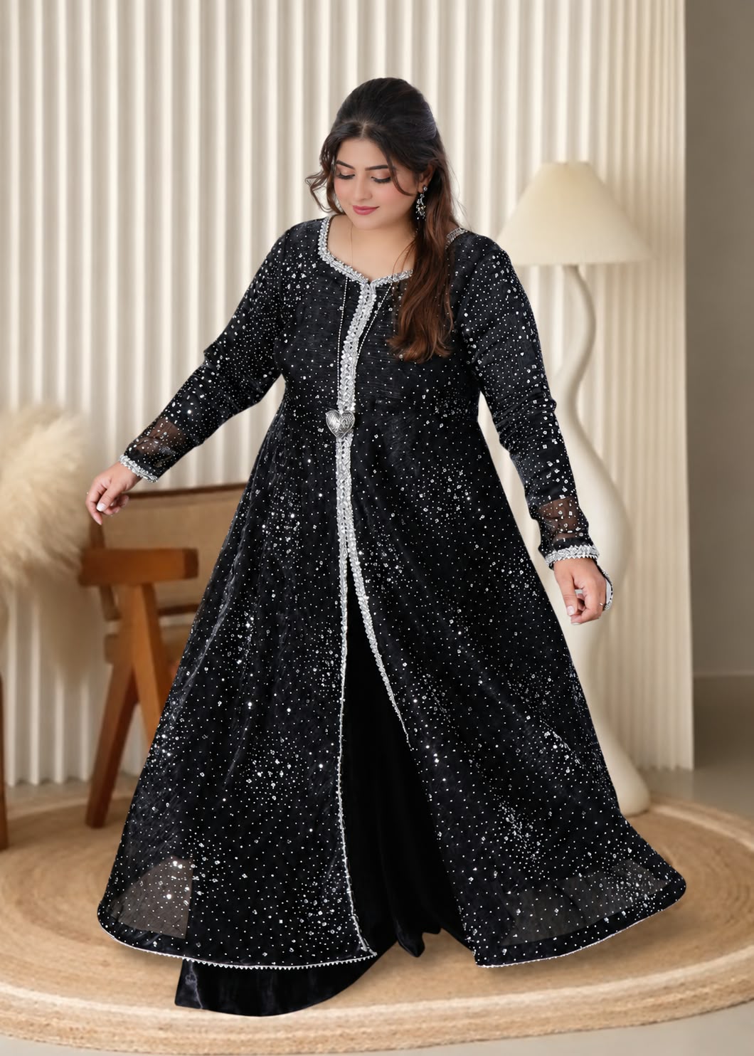 Midnight Silver Luxury Formal Gharara